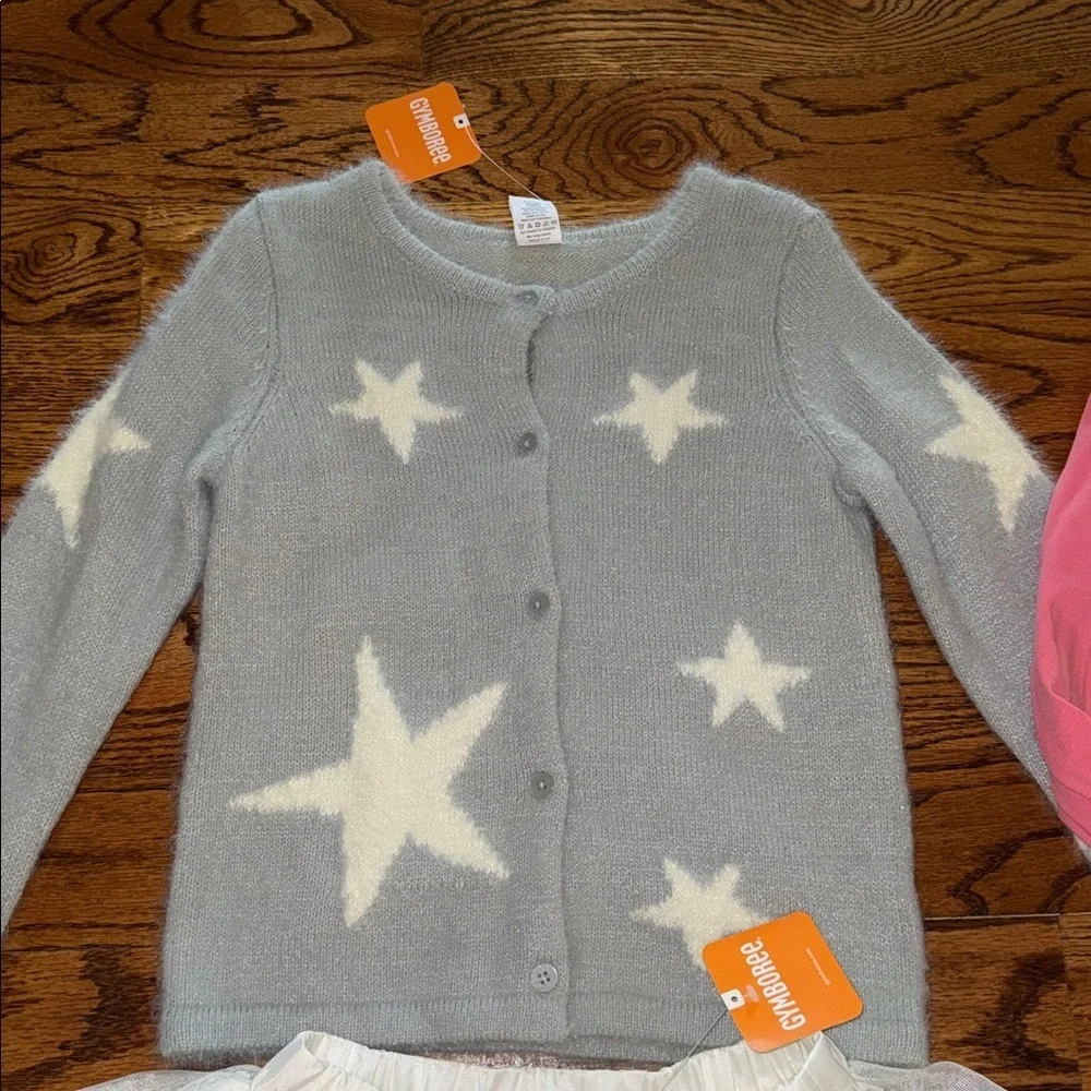 GYMBOREE long sleeved shirt, tights, sweater & tulle skirt size medium (7-8) NWT